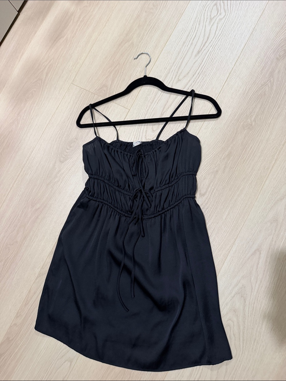 Free People Black Spaghetti Strap Satin-Look Slip Dress